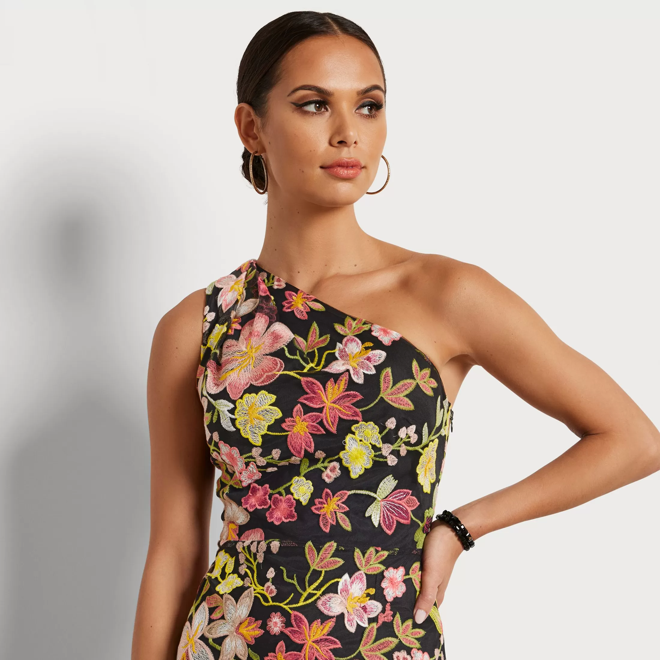 Womens Sam Edelman 1 Shoulder Embroidered Floral Midi Dress