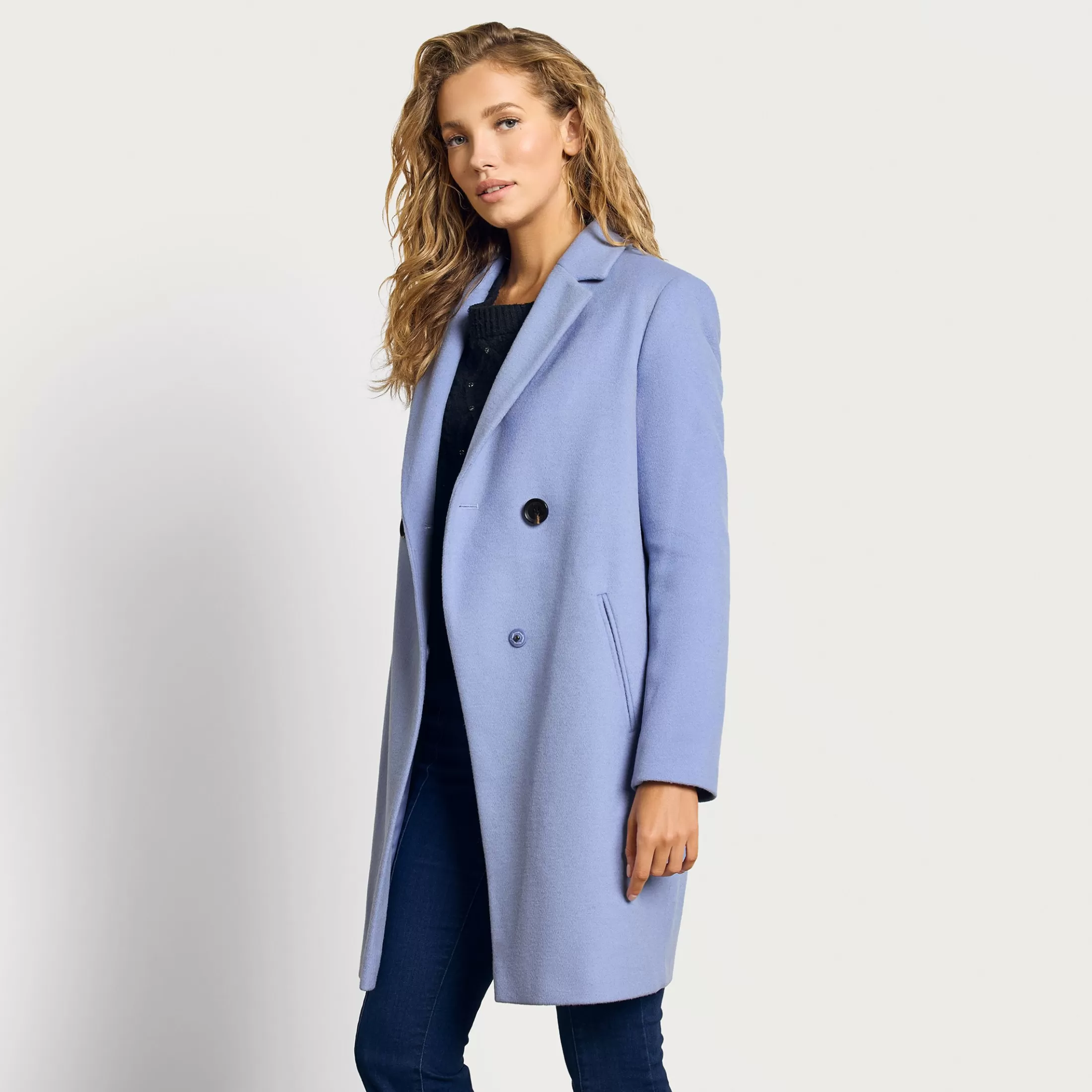 Womens Sam Edelman Double Breasted Cutaway Twill Coat