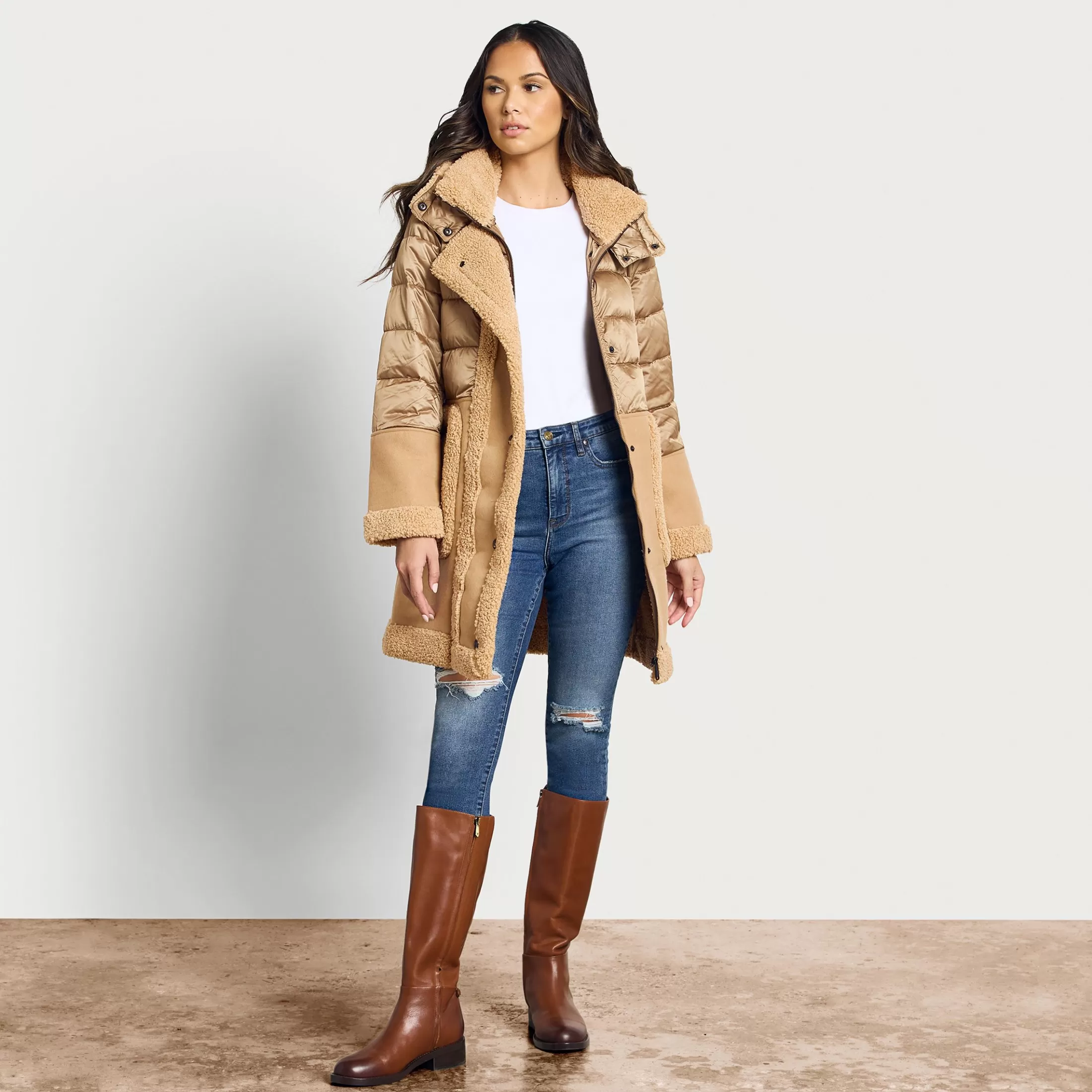 Womens Sam Edelman Faux Shearling Puffer Jacket