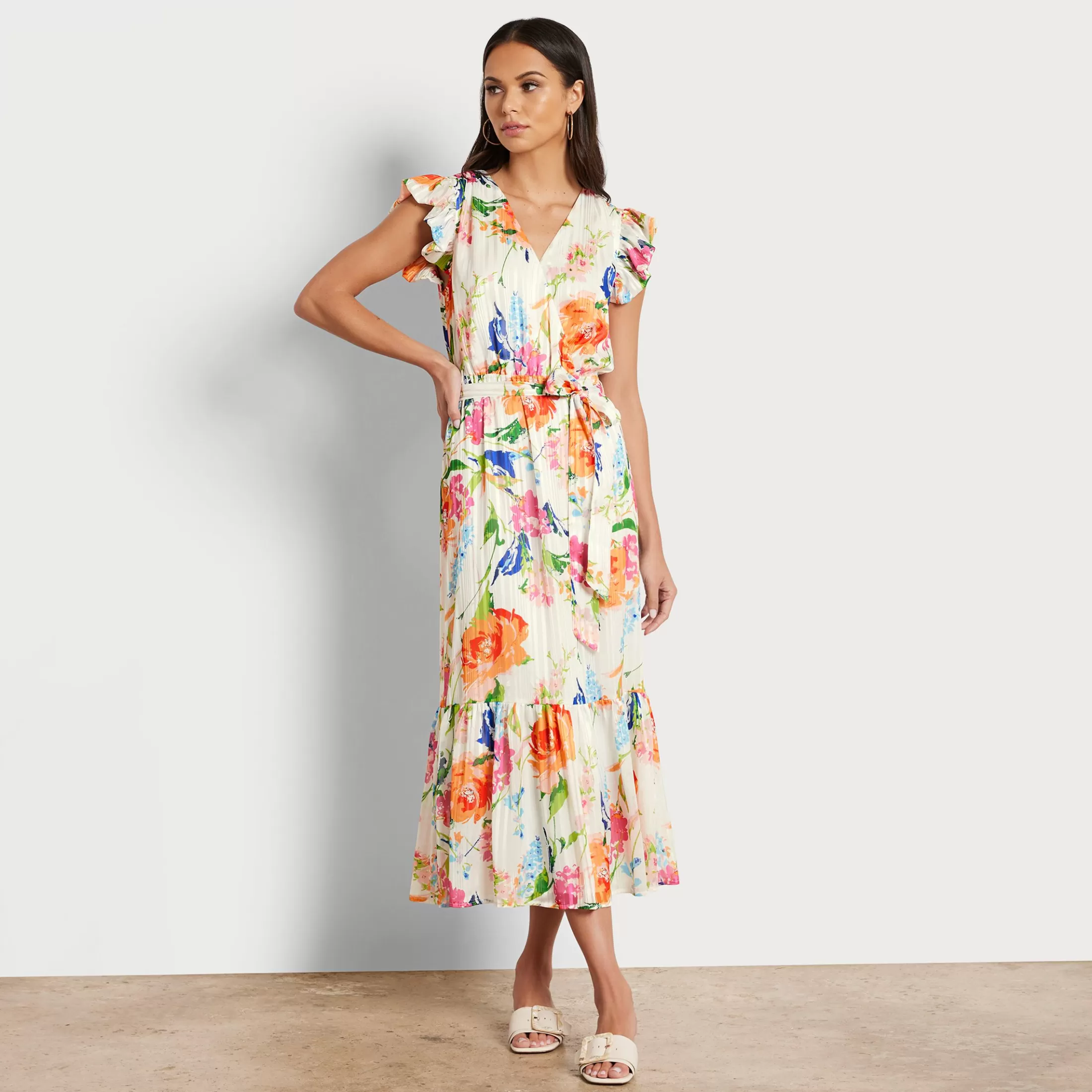 Womens Sam Edelman Floral V-Neck Midi Dress