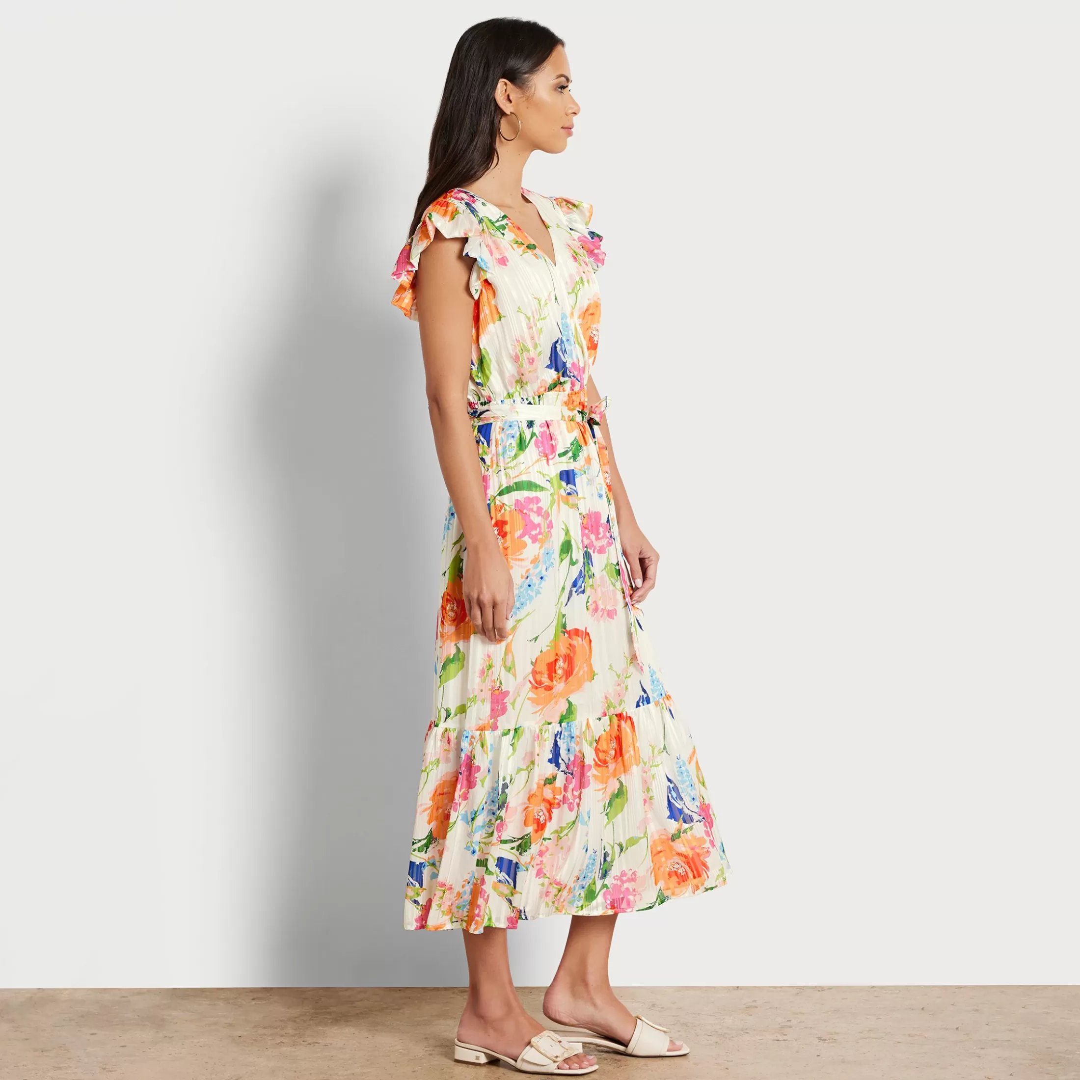 Womens Sam Edelman Floral V-Neck Midi Dress