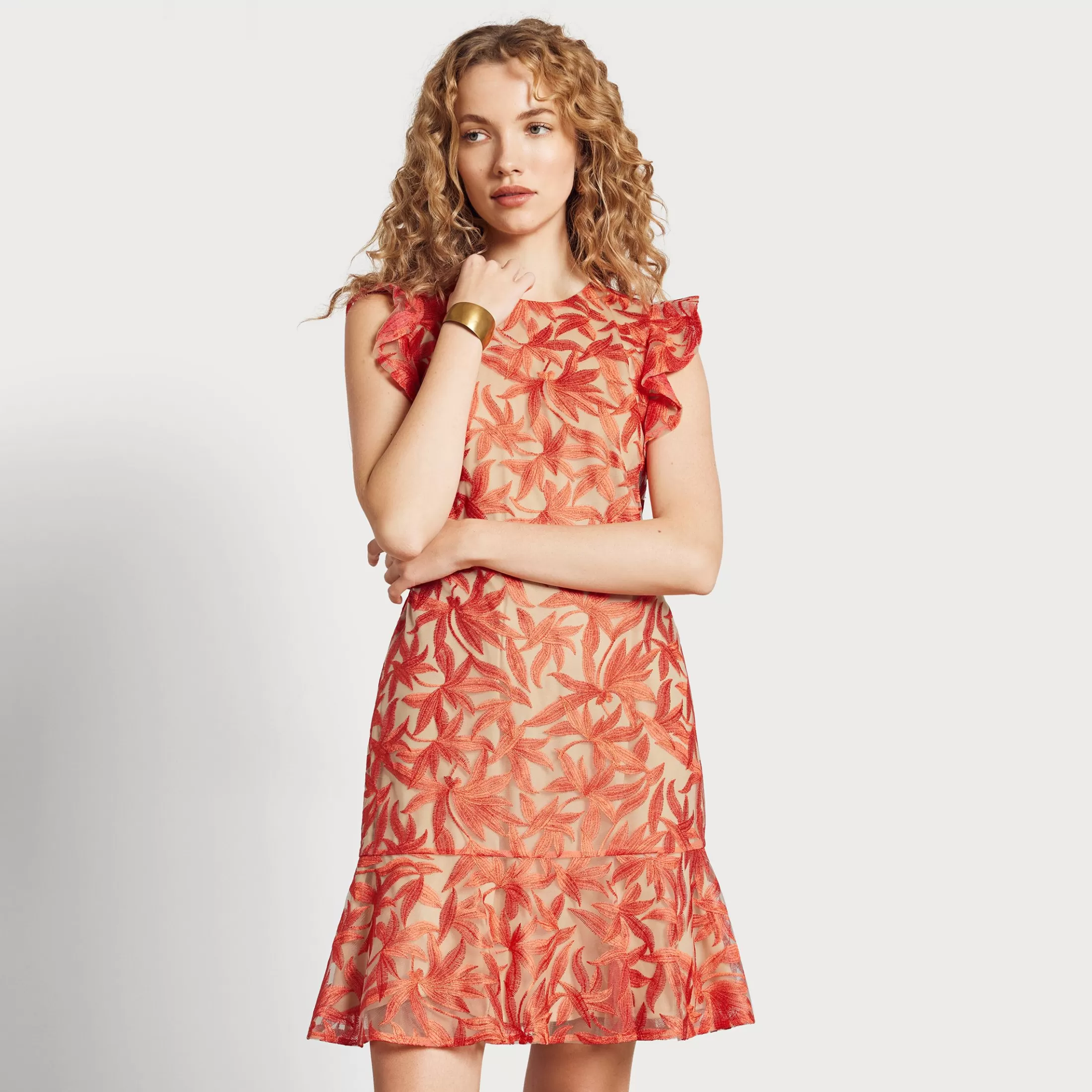 Womens Sam Edelman Leaf Embroidered Mini Dress