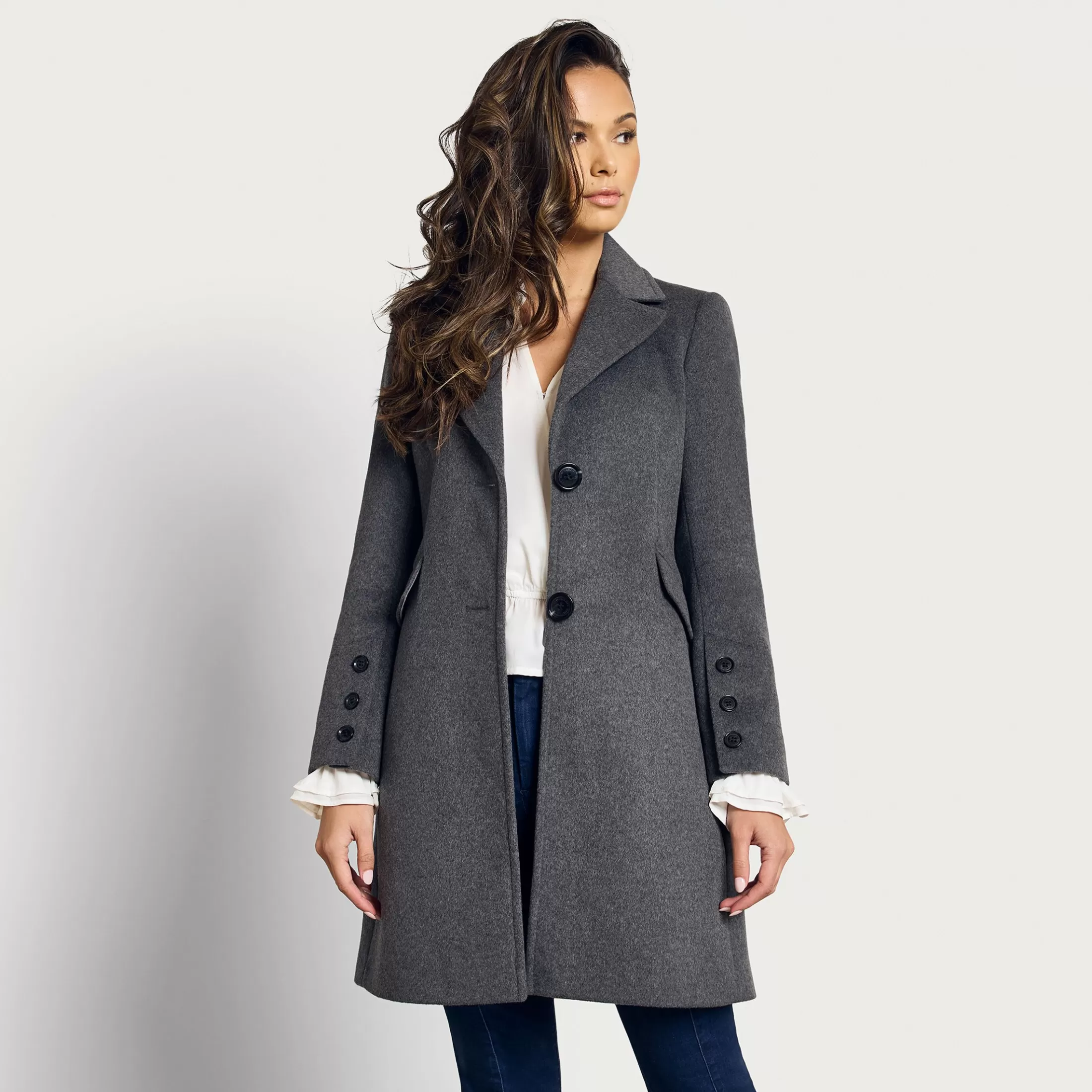 Womens Sam Edelman Single Breasted Twill Reefer Coat