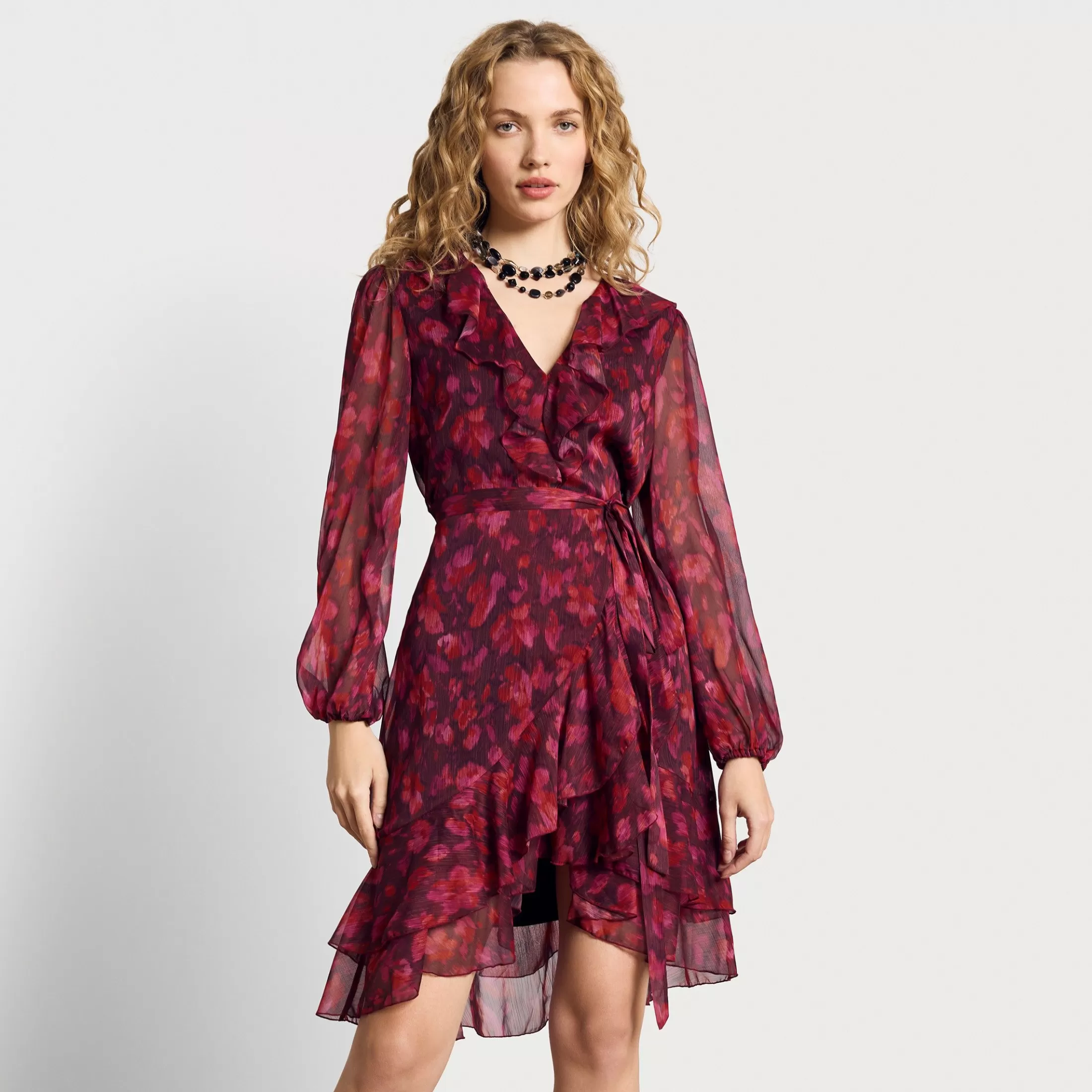 Womens Sam Edelman V-Neck Long Sleeve Ruffle Mini Dress